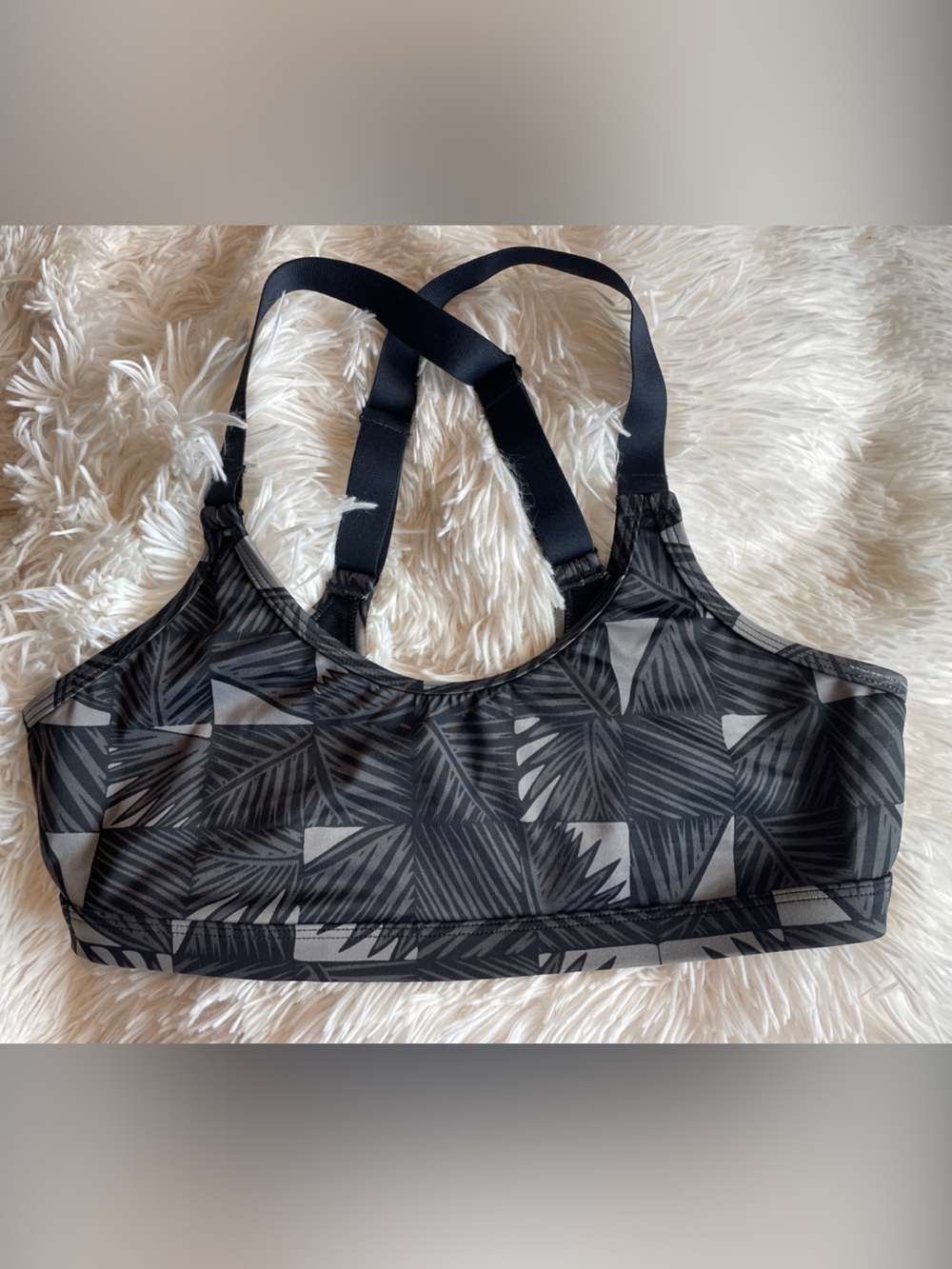 Roxy Black & Gray Geometric Palm Print Sports Bra